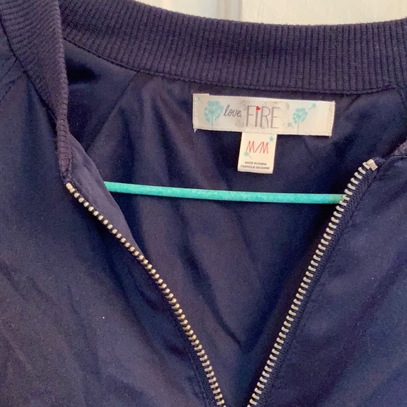 Love, Fire girls navy satin bomber style jacket in size medium - Picture 4 of 9